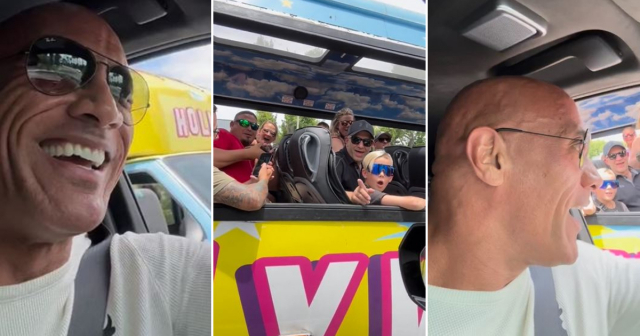 VIRAL: Dwayne Johnson "The Rock" sorprende a un autobús lleno de turistas en las calles de Los Ángeles