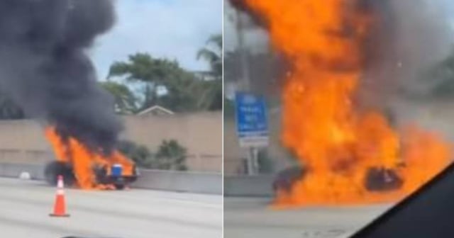 Carro se incendia y explota en autopista de Miami