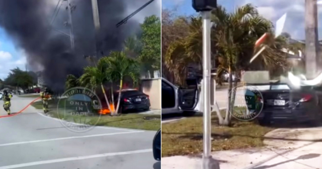 Persecución policial en Miami termina con auto accidentado y en llamas