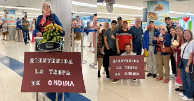 Cubana recibe a su hermano en aeropuerto de Miami con un racimo de plátanos tras 54 años sin verse