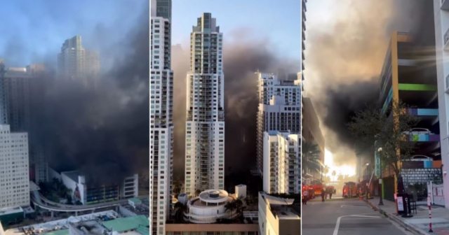 Incendio cubre de humo el Downtown de Miami