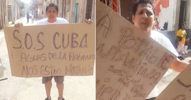 Cubano sale a protestar con un cartel ante tupiciones y falta de agua potable en La Habana