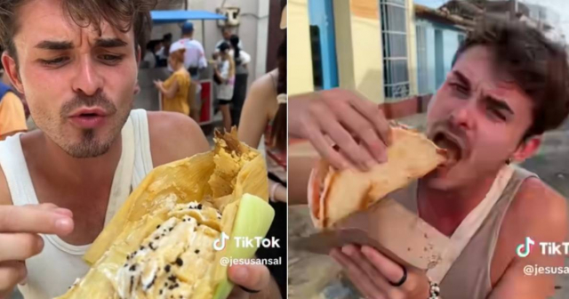 Turista español prueba comida callejera en Cuba: "Nunca había visto un tamal"