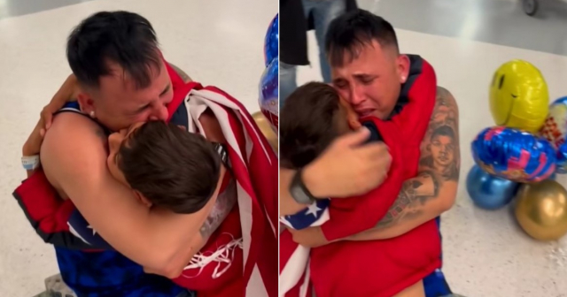 Emotivo reencuentro de un padre con su hijo en Estados Unidos después de cinco años separados