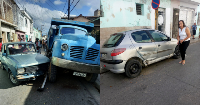 Accidente múltiple en céntrica calle de Holguín: Camión, dos autos y triciclo involucrados