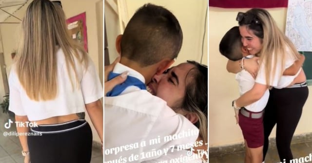 ¡Emotivo reencuentro! Mamá cubana llega de sorpresa al colegio de su hijo en la isla