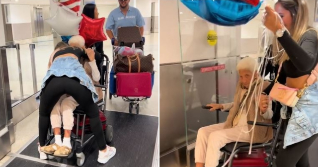 Cubana recibe a su abuelita de 92 años en aeropuerto de Miami gracias al parole: "Ahora sí estamos todos"
