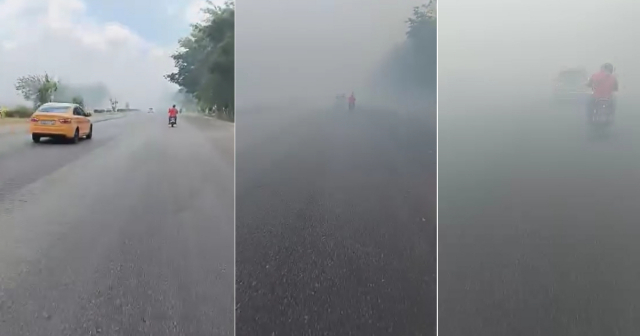 Denuncian peligro de accidente por denso humo en Autopista Nacional