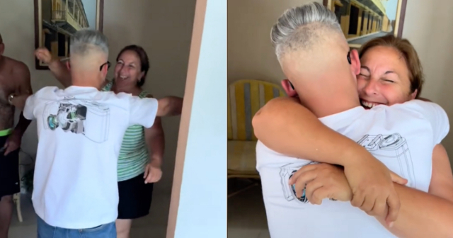 ¡Emotivo abrazo! Hijo sorprende a su madre llegando por sorpresa a Cuba 