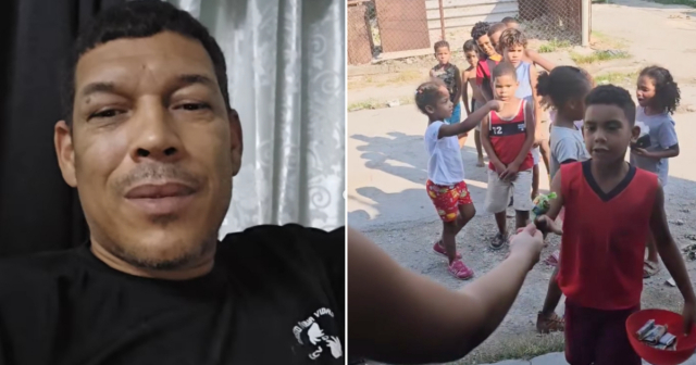 Limay Blanco reparte chupa chups a niños cubanos en las afueras de su casa