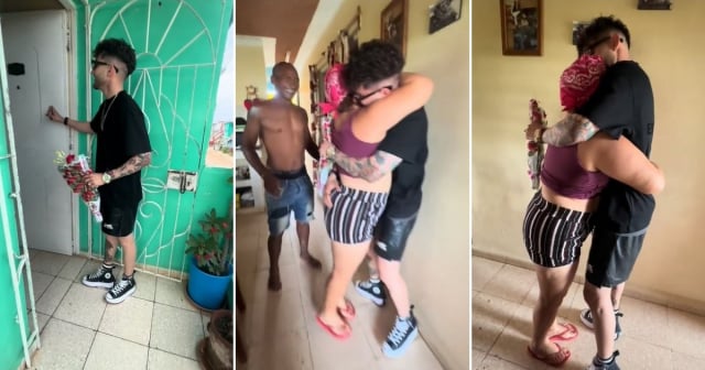 Joven cubano llega de sorpresa con flores a casa de su madre en Cuba: Así fue su conmovedor reencuentro