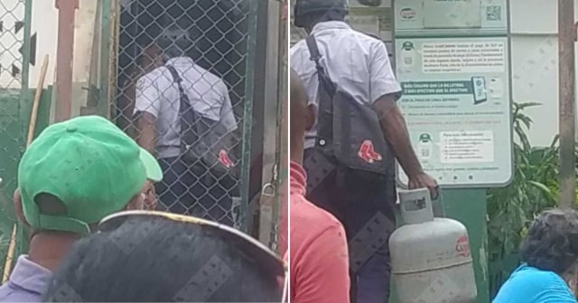 Policía saca provecho de su uniforme en cola del gas en Santiago de Cuba