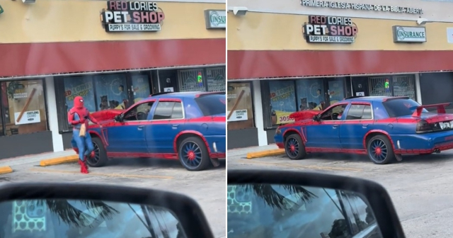 Cubana se encuentra con el Spiderman de Hialeah y su spidermovil: "Lo que se ve aquí no se ve en ningún lado"