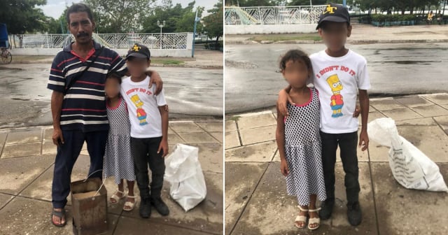 Piden ayuda para padre y dos niños que venden maní y recogen latas en Santiago de Cuba