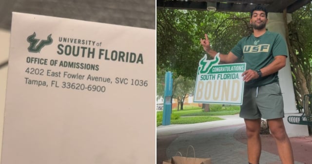 Joven cubano muestra con orgullo su admisión a la Universidad del Sur de Florida