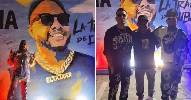 Señorita Dayana, Lenier y Tekashi 6ix9ine visitan mural de El Taiger en la Calle 8 de Miami