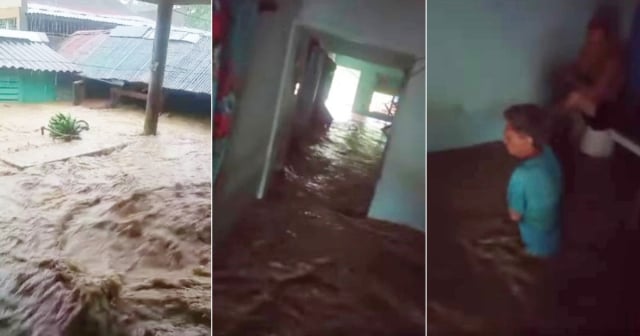 Impactante crecida de un río atraviesa varias casas durante inundaciones en San Antonio del Sur