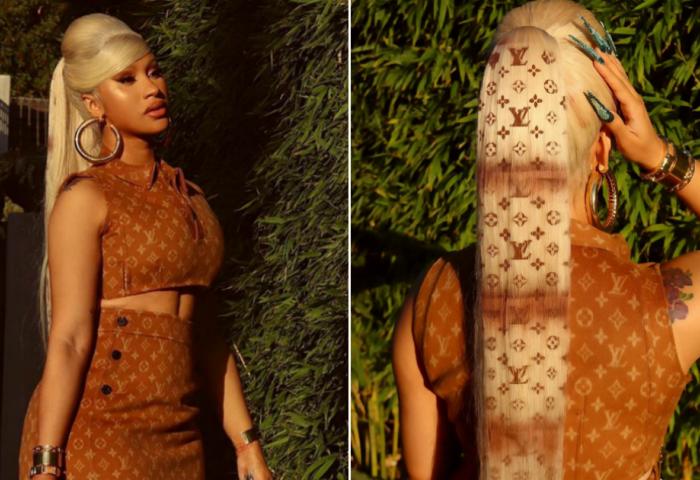 Cardi B lleva el logo de Louis Vuitton en su cabello