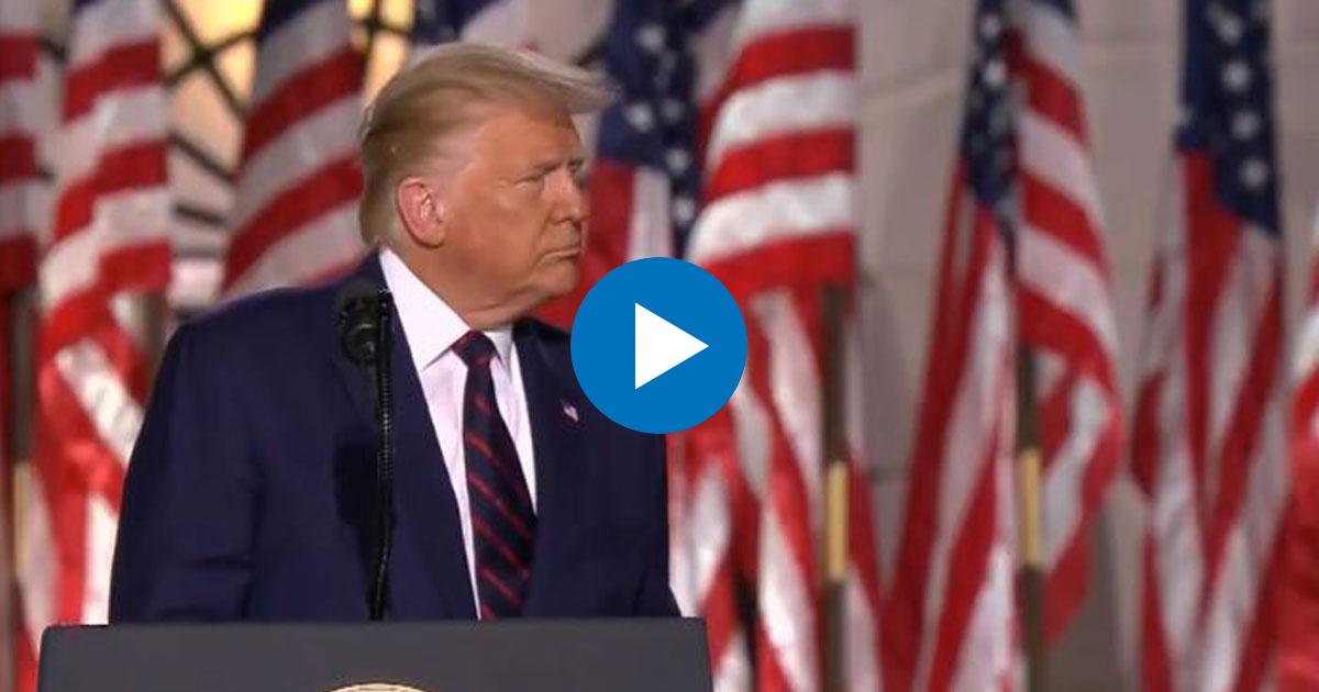 El presidente Donald Trump durante su discurso de aceptación la noche de este jueves en la Casa Blanca. © Captura de video/CiberCuba