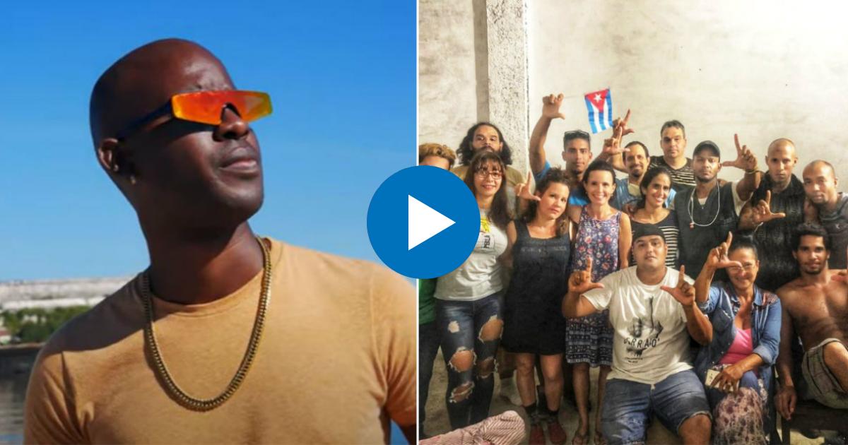 Reguetonero cubano La Crema (i) y Miembros del MSI (d) © Collage YouTube/screenshot-La Crema- Facebook/Movimiento San Isidro