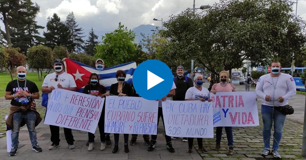 Grupo de manifestantes cubanos en Ecuador © Facebook / Adalberto R. Mesa Duarte