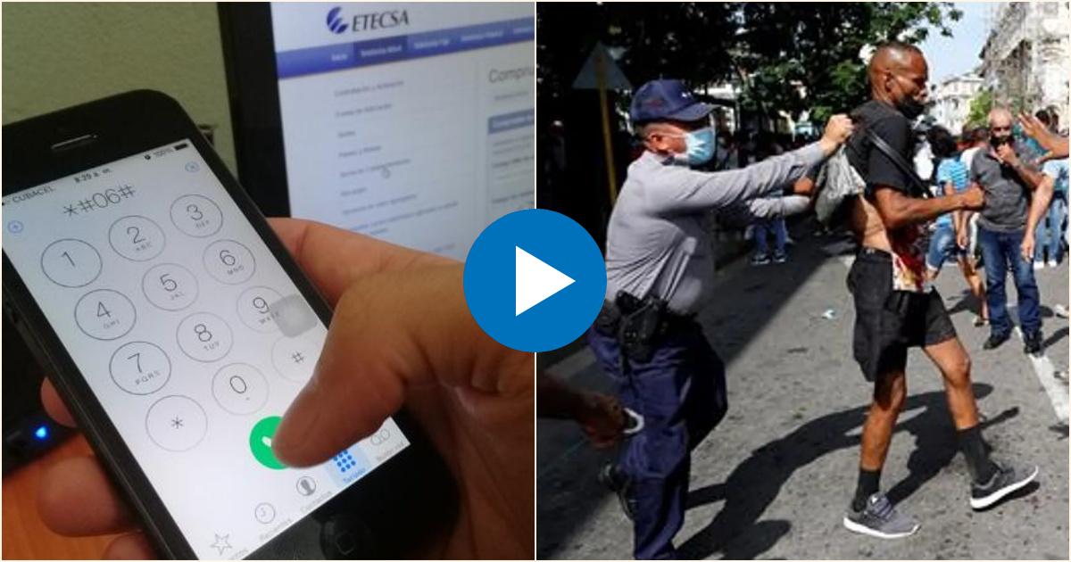 Servicio Internet ETECSA/Policía reprimiendo en Cuba © Captura pantalla/Antena3/Cubatel