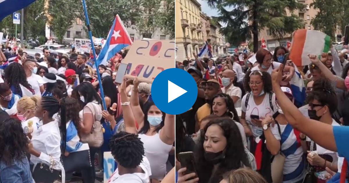 Manifestación de cubanos en Mián por la libertad de Cuba © Collage Facebook Alegría Cubana