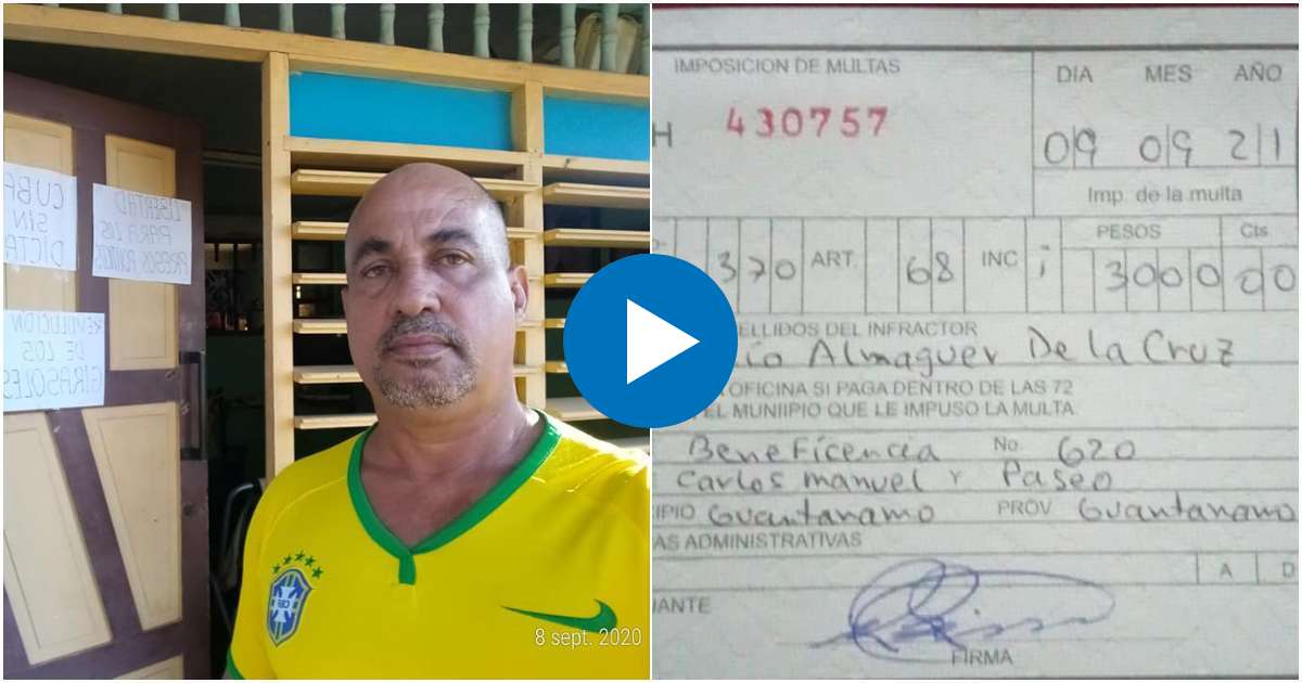 Activista cubano Emilio Almaguer y una multa que recibió bajo el D-L 370 © Facebook/ Emilio Almaguer de la Cruz