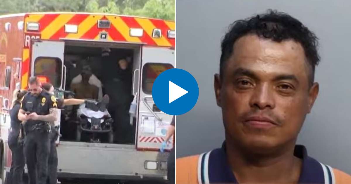 Ambulancia en que fue trasladado el herido (i) y Agresor, identificado como Pisio Flores (d) © Collage YouTube/screenshot-America Teve