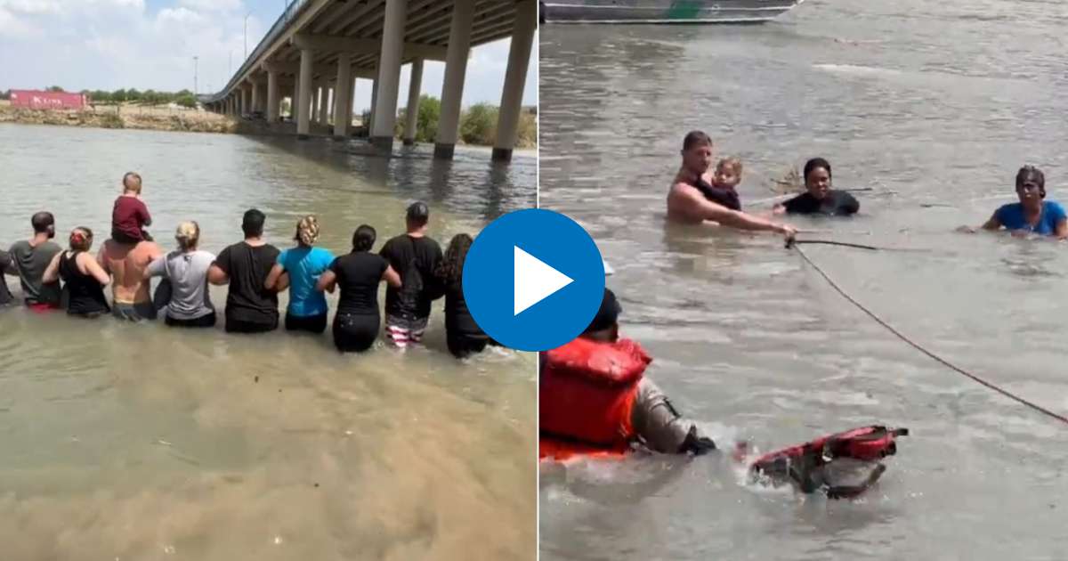 Inmigrantes cubanos cruzando el Río Bravo y momento del rescate © Captura de video Facebook / 