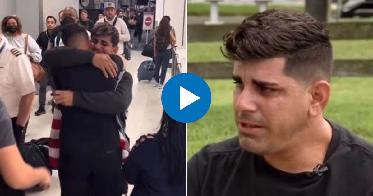 Momento en que el joven Adrián arribó a Miami (i) y Adrián en entrevista con Univision (d) © Collage Captura de Facebook/Univision