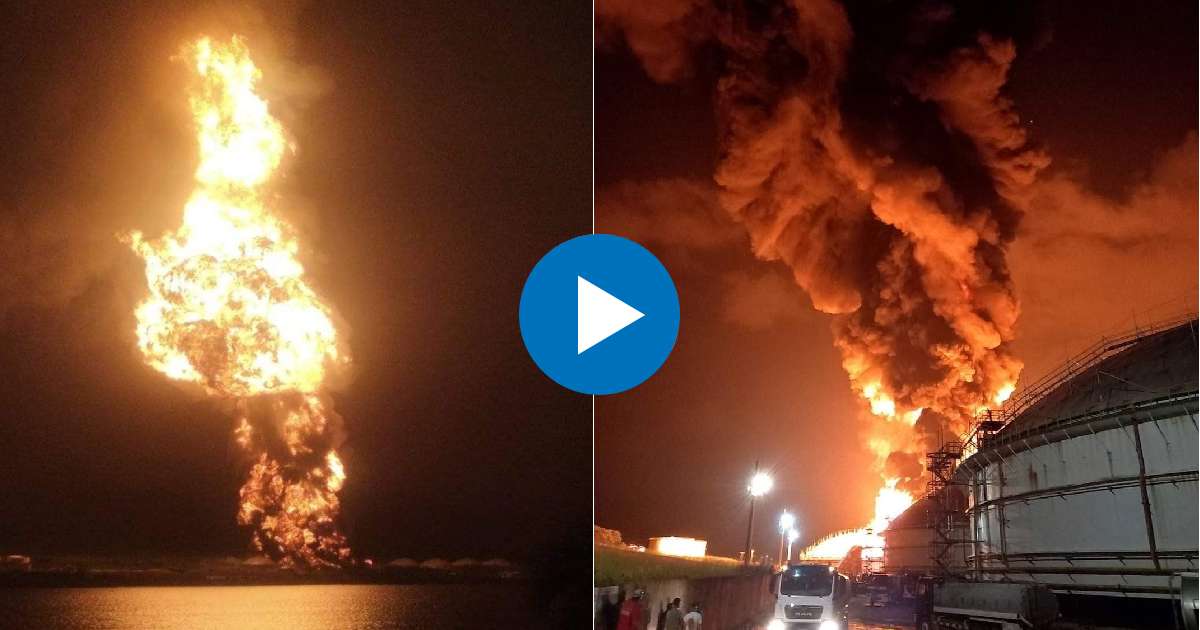 Explosiones y expansión del incendio en la Base de Supertanqueros la medianoche del domingo © Gobierno Provincial del Poder Popular en Matanzas