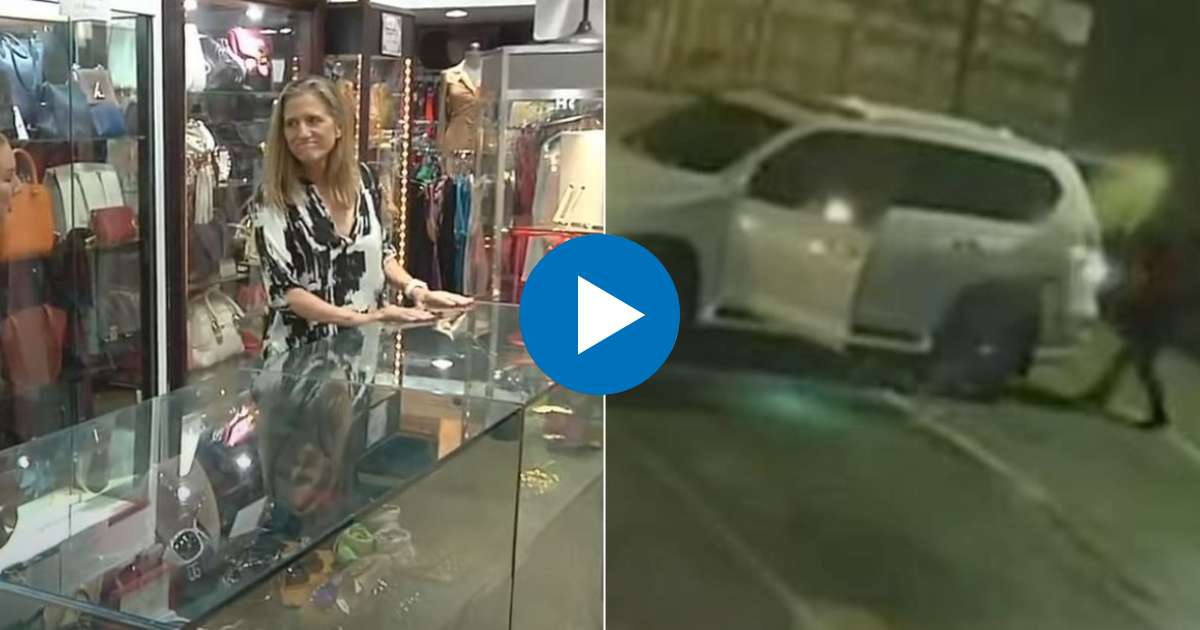 Mary Holle, dueña de la tienda, y ladrones huyendo en un Lexus blanco © Captura de video de YouTube de AmericaTeVeCanal41