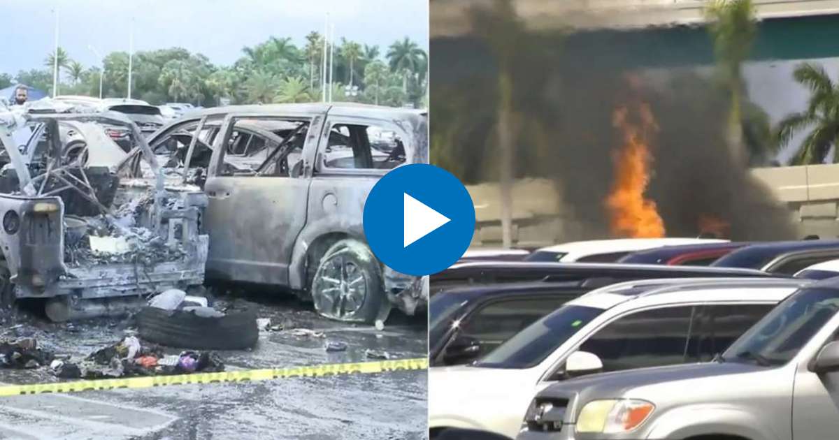 Autos incendiados en el Hard Rock Stadium © Captura de video / Local10 News
