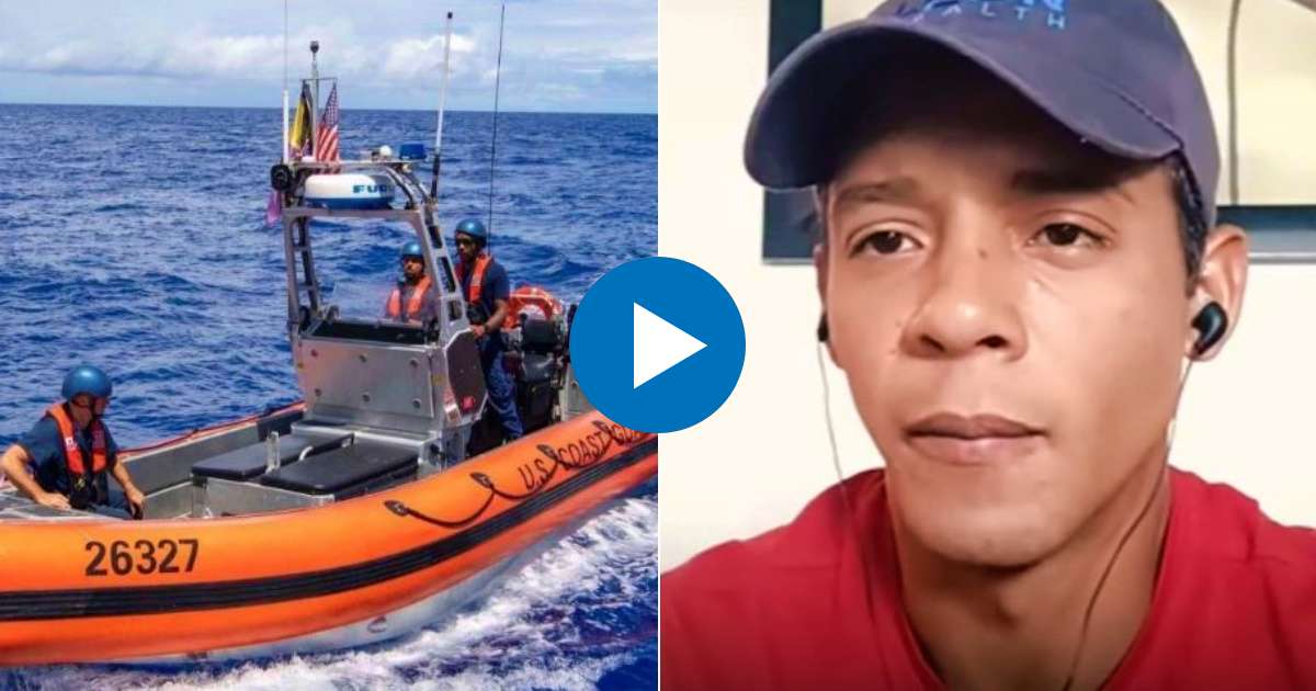Embarcación de la Guardia Costera (i) y balsero cubano sobreviviente de naufragio (d) © Collage US Coast Guard- YouTube/Screenshot-Noticias Telemundo