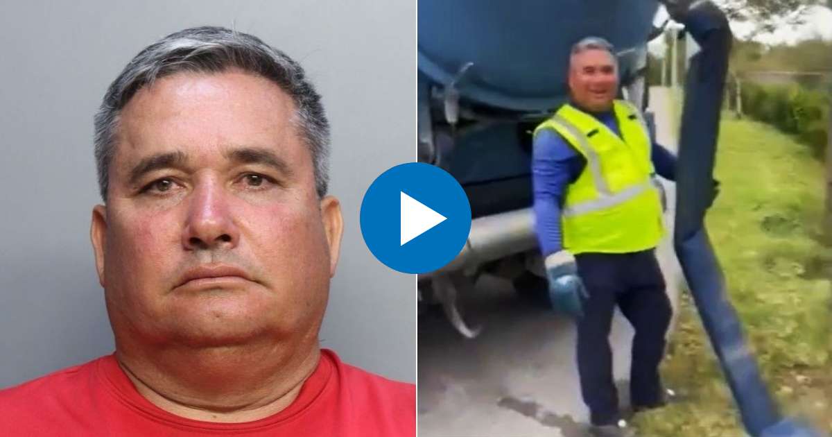 El cubano acusado (i) y El momento en que fue filmado botando los desechos desde un camión (d) © Miami-Dade.gov - Youtube/screenshot-America Tevé