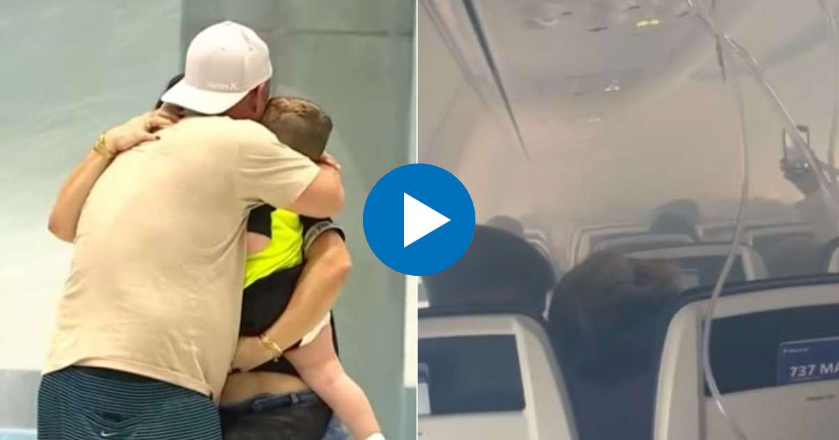 Pasajera abraza a su esposo a su llegada a Florida y humo dentro del avión © Captura de videos / Telemundo 51