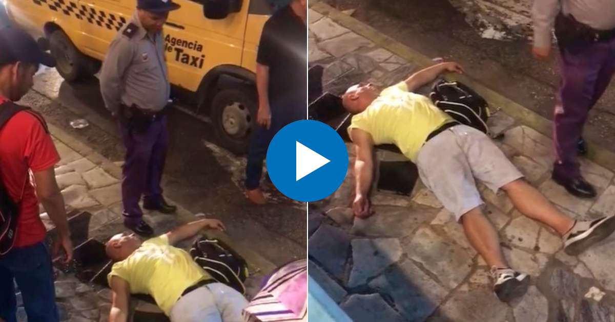 El ladrón tendido en el suelo tras haber recibido una golpiza © Collage Captura de Facebook/Ernesto Sánchez