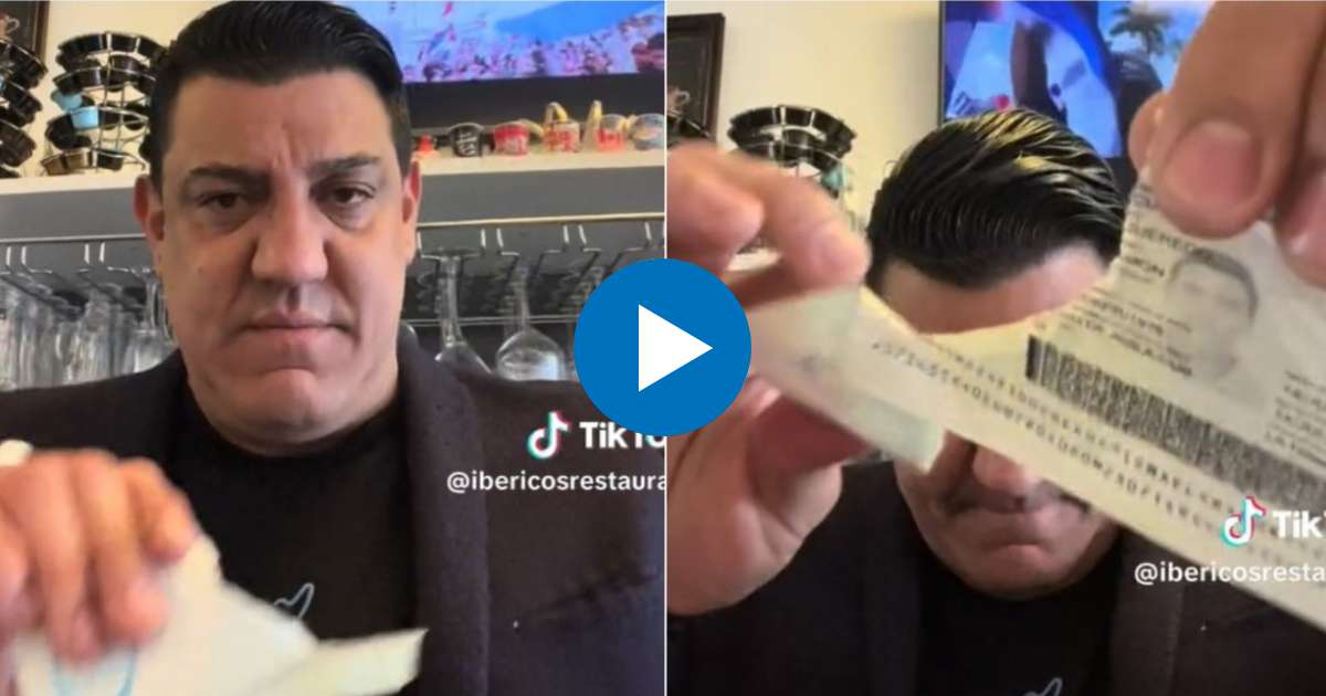 Cubano rompe su pasaporte © Captura de video Tik Tok / @ibericosrestaurant