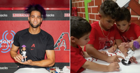 La reacción de los hijos de Lourdes Gurriel Jr. al ver el bobblehead de su papá