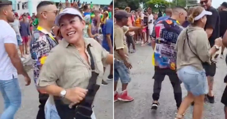 Captan a Edith Massola arrollando en una conga santiaguera junto a Marlon Pijuán y Maikel Blanco