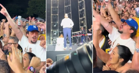 ¡Se estampó una lata en la frente! Bad Bunny disfruta del concierto de Residente como un fan más entre el público