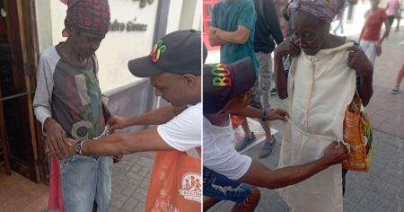 Solidaridad en las calles de Santiago de Cuba: Regalan ropa y zapatos a personas necesitadas