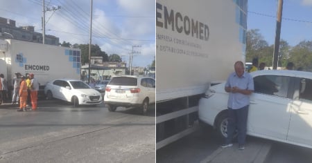 Auto invade senda tras ser chocado y se impacta contra camión en La Habana