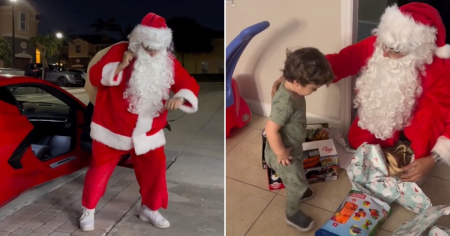 Carnota se disfraza de Santa Claus y sorprende a niños con regalos navideños