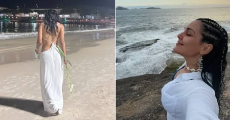 Camila Arteche despide el año con flores para Yemayá desde una playa de Río de Janeiro