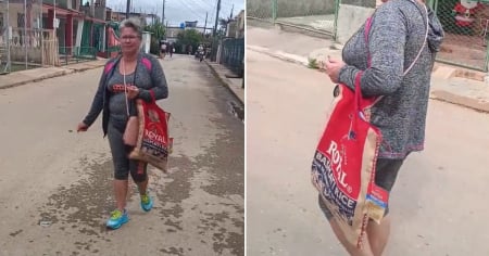 Cubana pasea por las calles de la isla con bolsa de arroz como bolso: "Están de moda en Cuba"