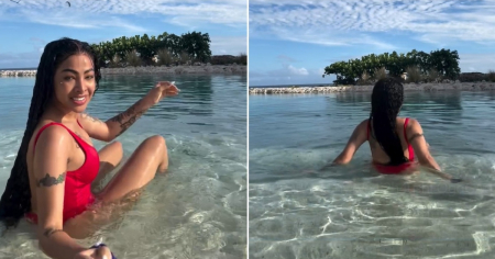 Al puro estilo 'Baywatch', Yailin revoluciona Instagram con un bañador rojo desde el paraíso