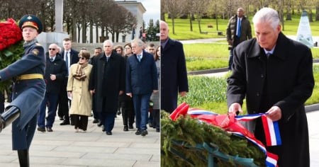 Díaz-Canel y Lis Cuesta rinden homenaje en Rusia a víctimas de bombardeos y hambruna