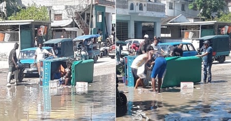 Se vuelca triciclo eléctrico con varias personas en un bache en La Habana